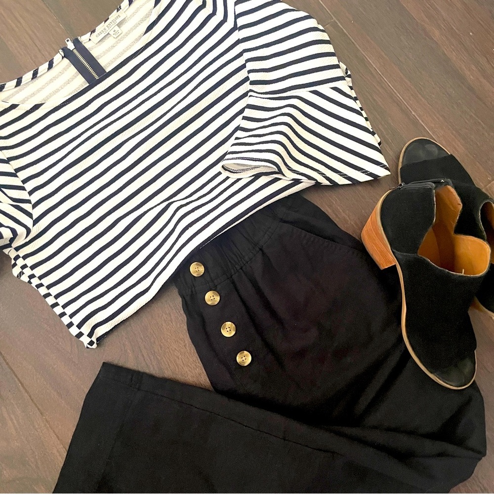 Green Envelope Black and White Stripe Top